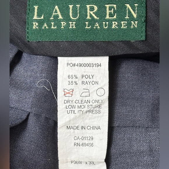 Lauren Ralph Lauren Pants Mens 36W X 30L Charcoal Blue Herringbone Straight Leg - Picture 10 of 10